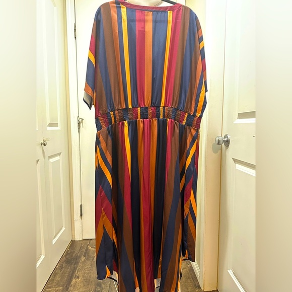 BloomChic Plus Size 4XL Striped Dolman Sleeve Pocket Shirred Flutter Wrap Dress - Picture 4 of 4